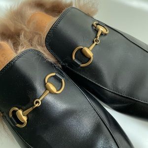 Gucci Princetown Fur-Lined Leather Slipper